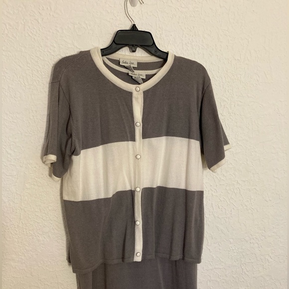 Barbara Lesser Maxi Dress Tank Style w Matching Sweater Gray White Size Large - Picture 5 of 9